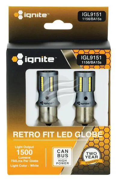 PKT 2 LED SIGNALLING GLOBE 12v BA15s BASE CANBUS WHITE - IGL9151